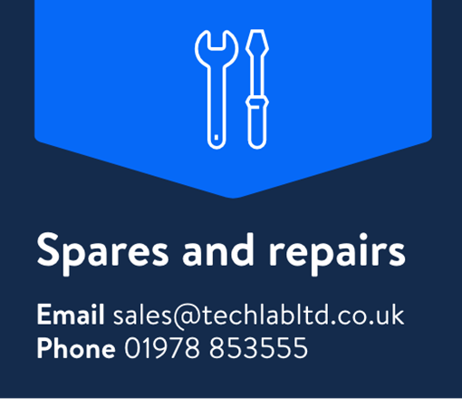 Spares and repairs Email sales@techlabltd.co.uk Phone 01978 853555